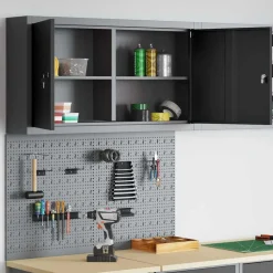 vidaXL Accesorios De Bricolaje-Juego de Armarios de Herramientas con estante 3 pcs