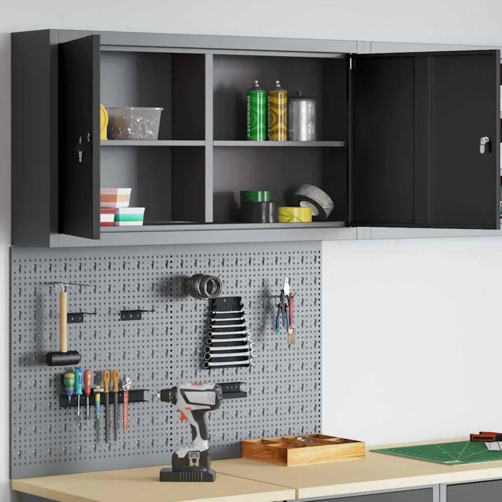 vidaXL Accesorios De Bricolaje-Juego de Armarios de Herramientas con estante 3 pcs