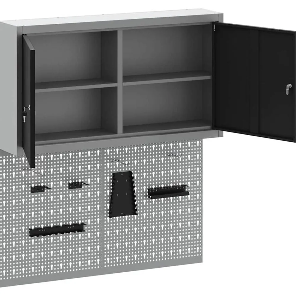 vidaXL Accesorios De Bricolaje-Juego de Armarios de Herramientas con estante 3 pcs