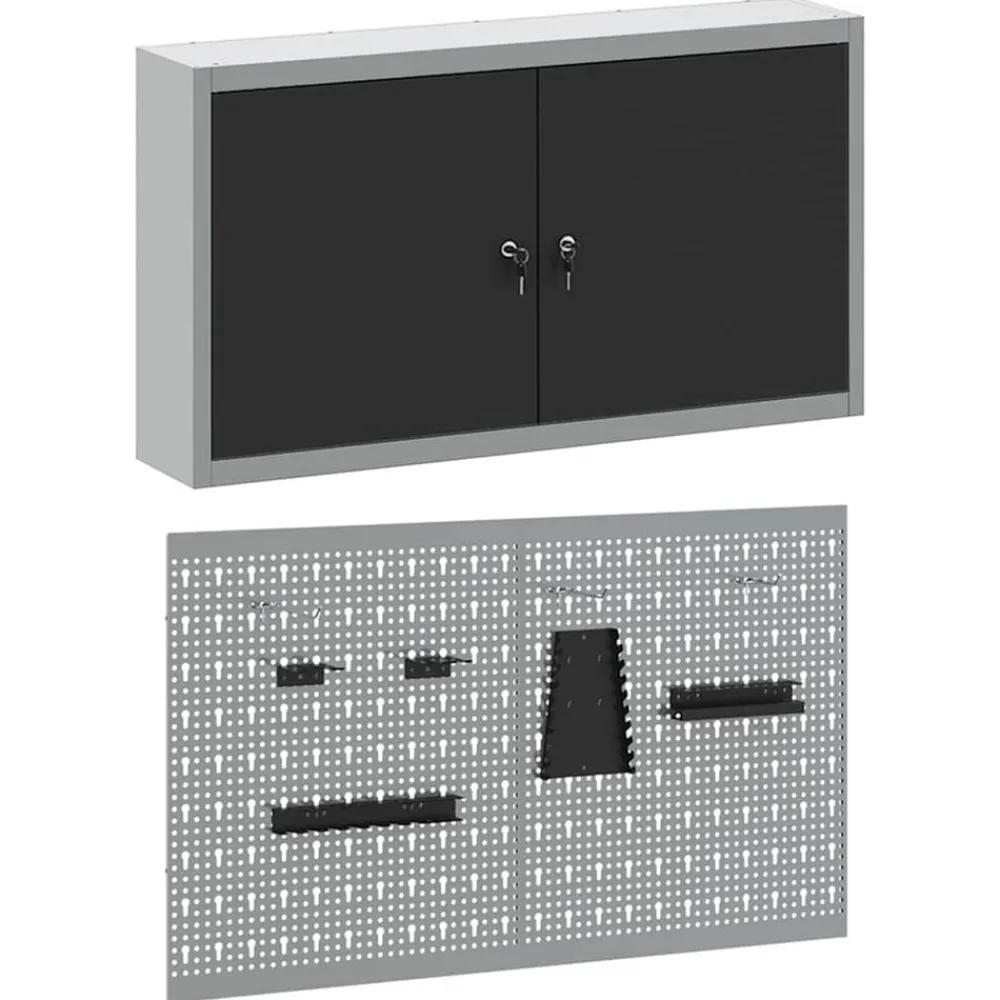 vidaXL Accesorios De Bricolaje-Juego de Armarios de Herramientas con estante 3 pcs