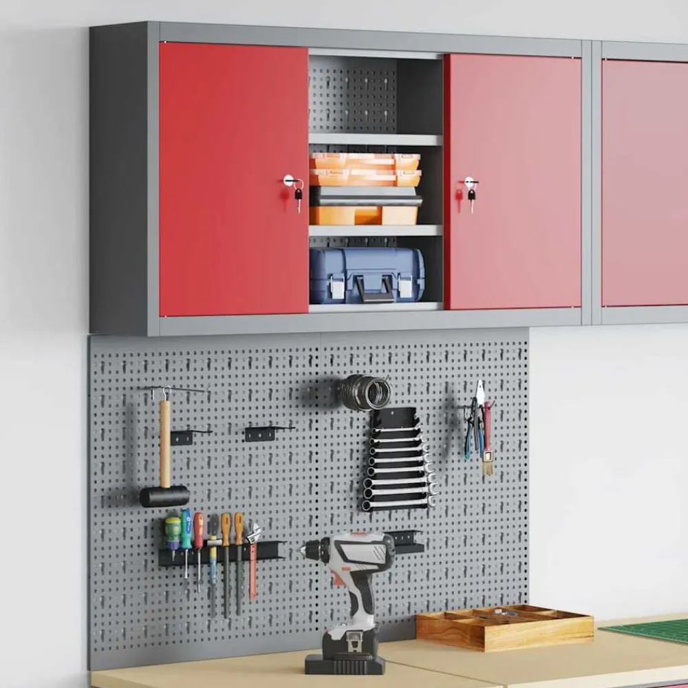vidaXL Accesorios De Bricolaje-Juego de Armarios de Herramientas con estante 3 pcs