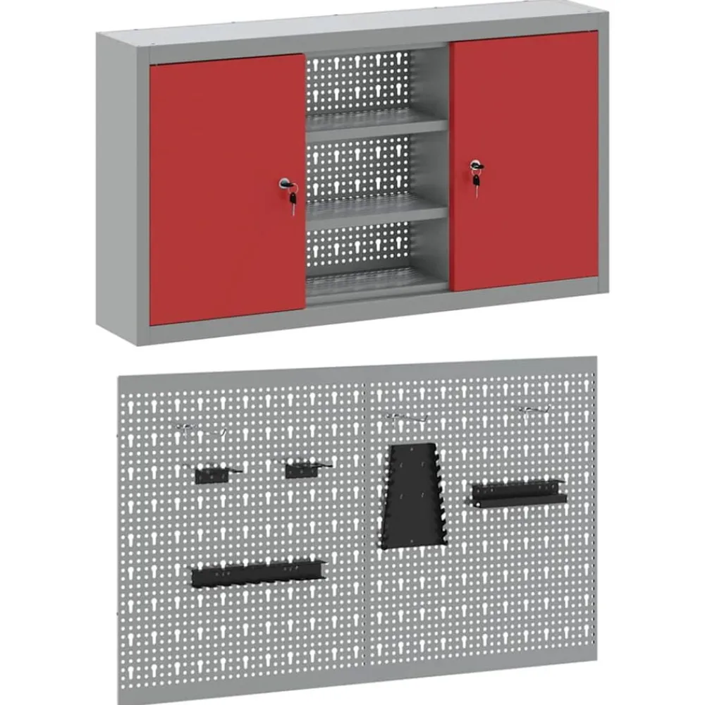 vidaXL Accesorios De Bricolaje-Juego de Armarios de Herramientas con estante 3 pcs