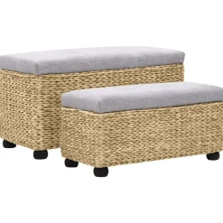 vidaXL Juego de bancos 2 piezas hierba marina gris Marr&oacute;n y gris Clearance