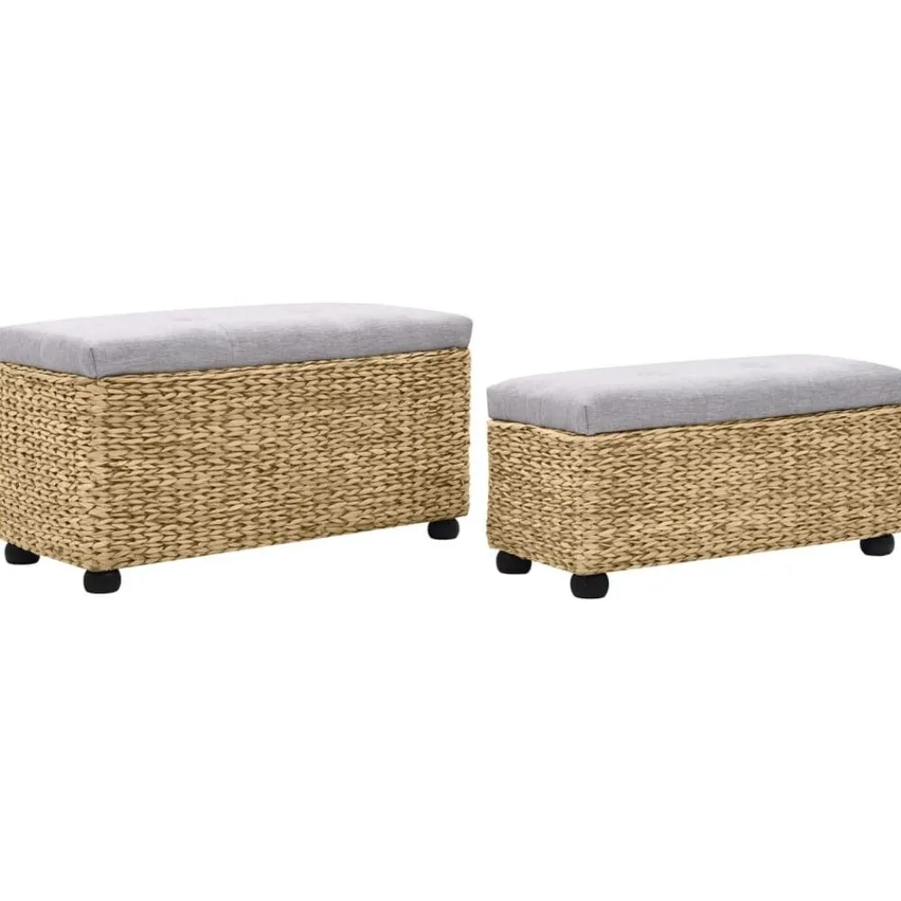 vidaXL Juego de bancos 2 piezas hierba marina gris Marrón y gris Clearance