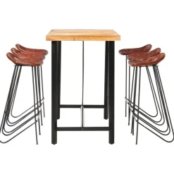 vidaXL Conjuntos De Muebles-Juego de bar 7 piezas madera maciza y cuero auténtico