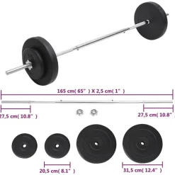 vidaXL Fitness Y Musculación-Juego de barra con pesas 30 kg