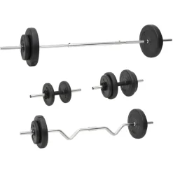 vidaXL Fitness Y Musculación-Juego de barras y mancuernas con discos 60 kg