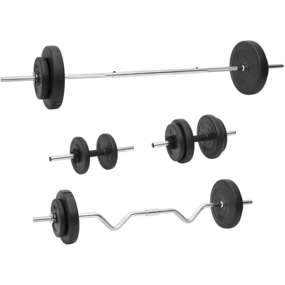 vidaXL Fitness Y Musculación-Juego de barras y mancuernas con discos 60 kg