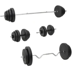vidaXL Fitness Y Musculación-Juego de barras y mancuernas con discos 120 kg