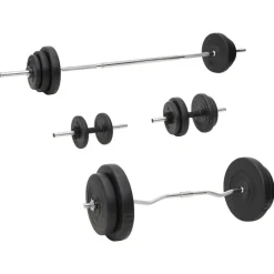 vidaXL Fitness Y Musculación-Juego de barras y mancuernas con discos 90 kg