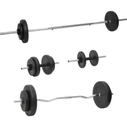 vidaXL Fitness Y Musculación-Juego de barras y mancuernas con discos 60 kg