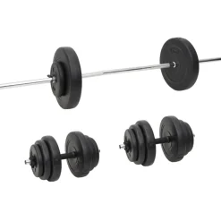 vidaXL Fitness Y Musculación-Juego de barras y mancuernas con discos 60 kg