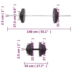 vidaXL Fitness Y Musculación-Juego de barras y mancuernas con discos 60 kg