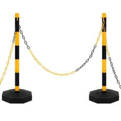 vidaXL Juego de barrera con postes y cadena plástico 10 m Amarillo Outlet