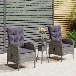 vidaXL Juego de bistró para jardín 3 piezas ratán sintético Gris New