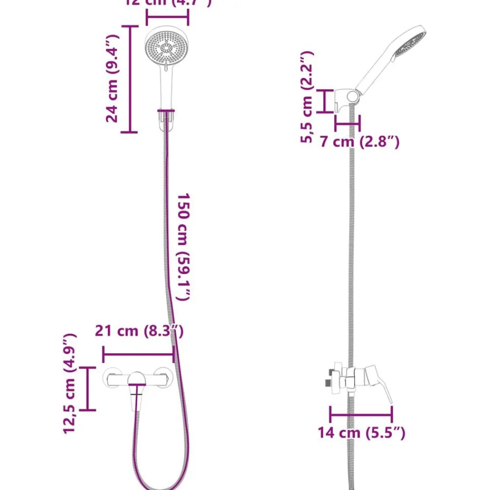 vidaXL Fontanería-Juego de Cabezal de Ducha G 1 / 2 pulgadas Latón