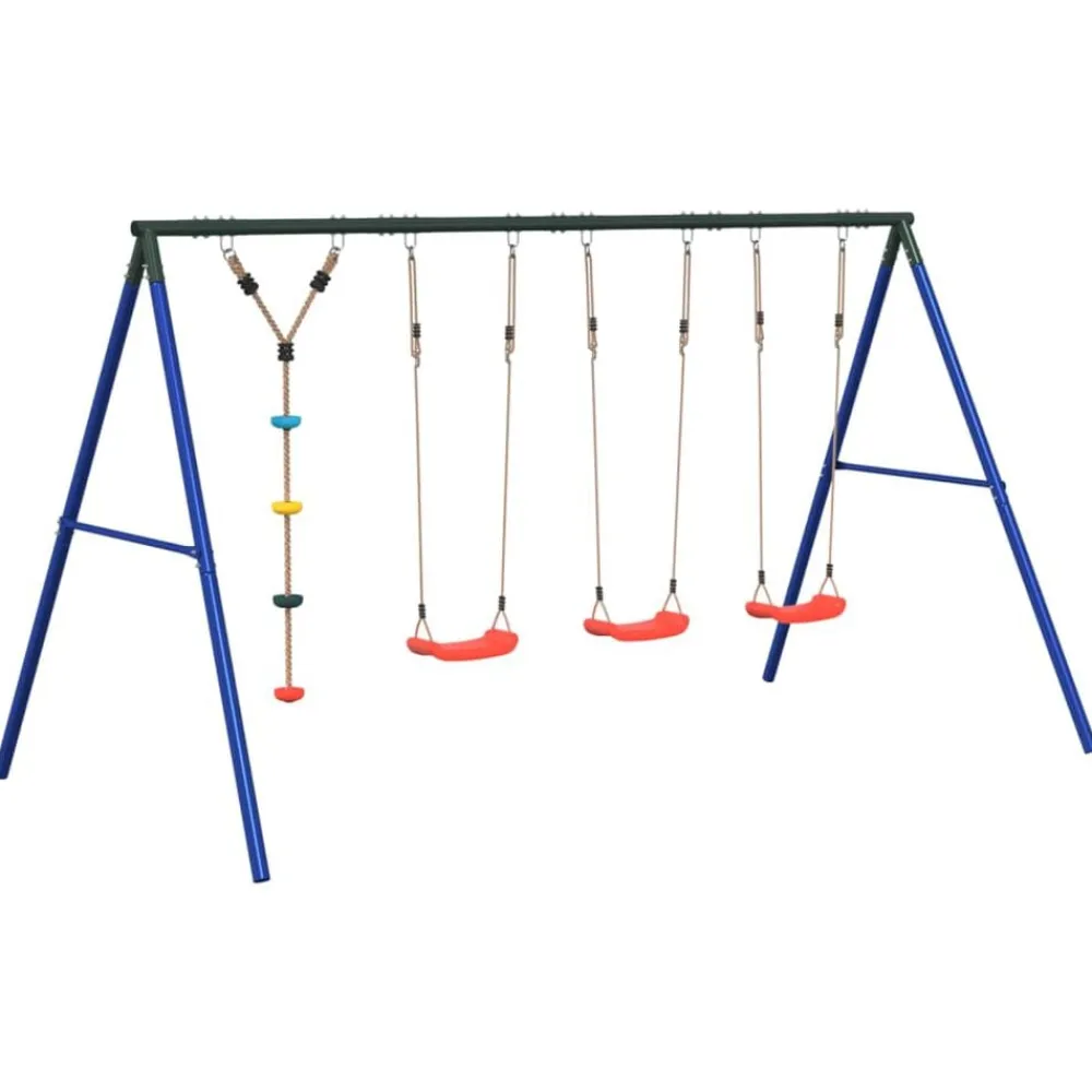 vidaXL Juego de columpios de exterior con columpios y cuerda de discos Rojo Outlet