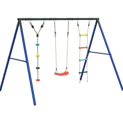 vidaXL Estructuras Para Juegos Al Aire Libre-Juego de columpios de exterior con escalera y cuerda de discos