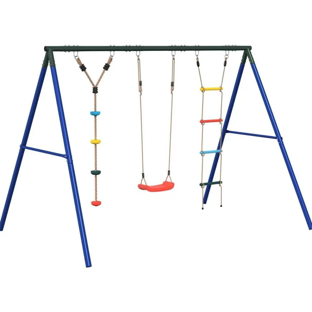 vidaXL Estructuras Para Juegos Al Aire Libre-Juego de columpios de exterior con escalera y cuerda de discos