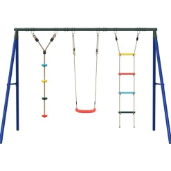 vidaXL Estructuras Para Juegos Al Aire Libre-Juego de columpios de exterior con escalera y cuerda de discos