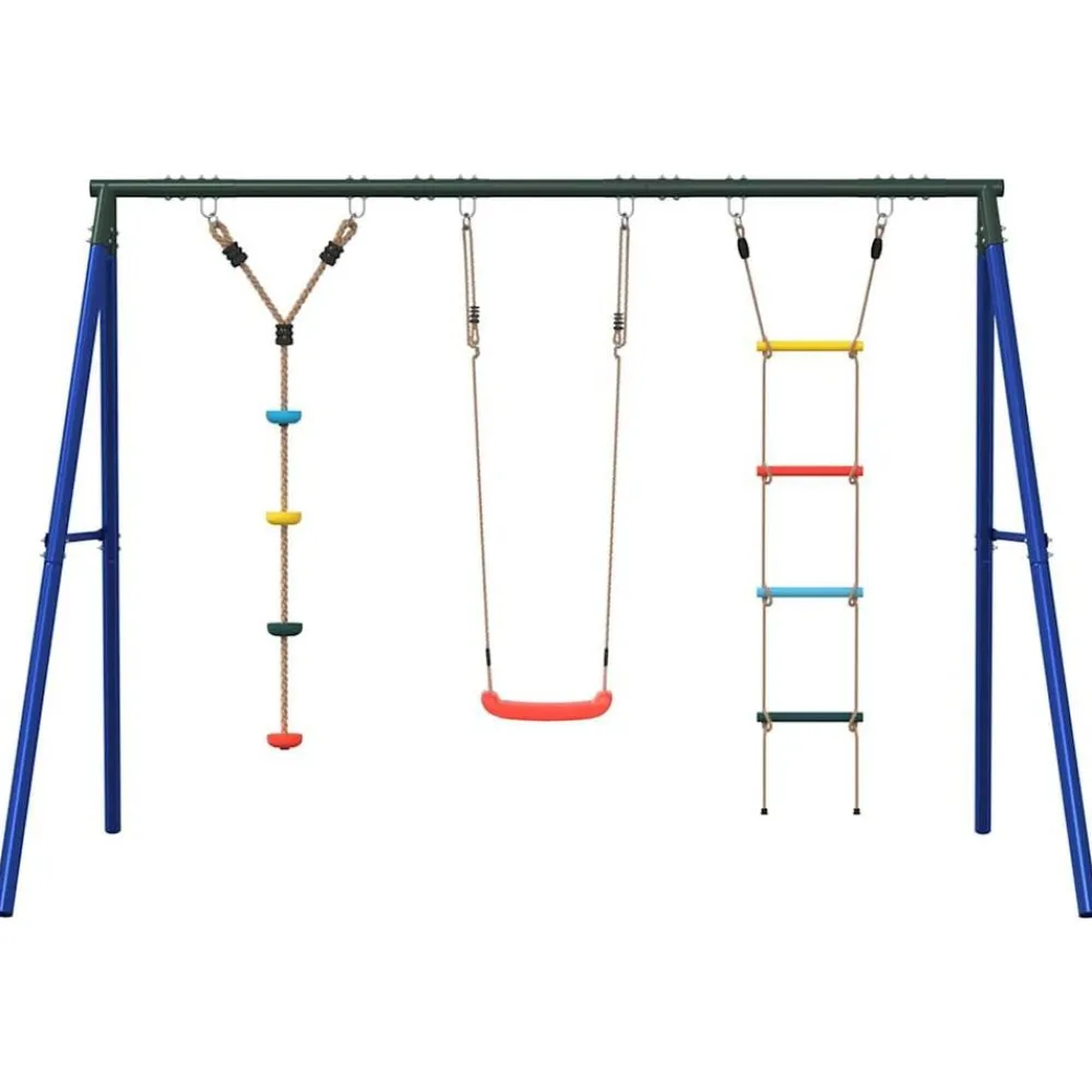 vidaXL Estructuras Para Juegos Al Aire Libre-Juego de columpios de exterior con escalera y cuerda de discos