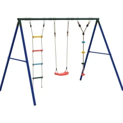vidaXL Estructuras Para Juegos Al Aire Libre-Juego de columpios de exterior con escalera y cuerda de discos