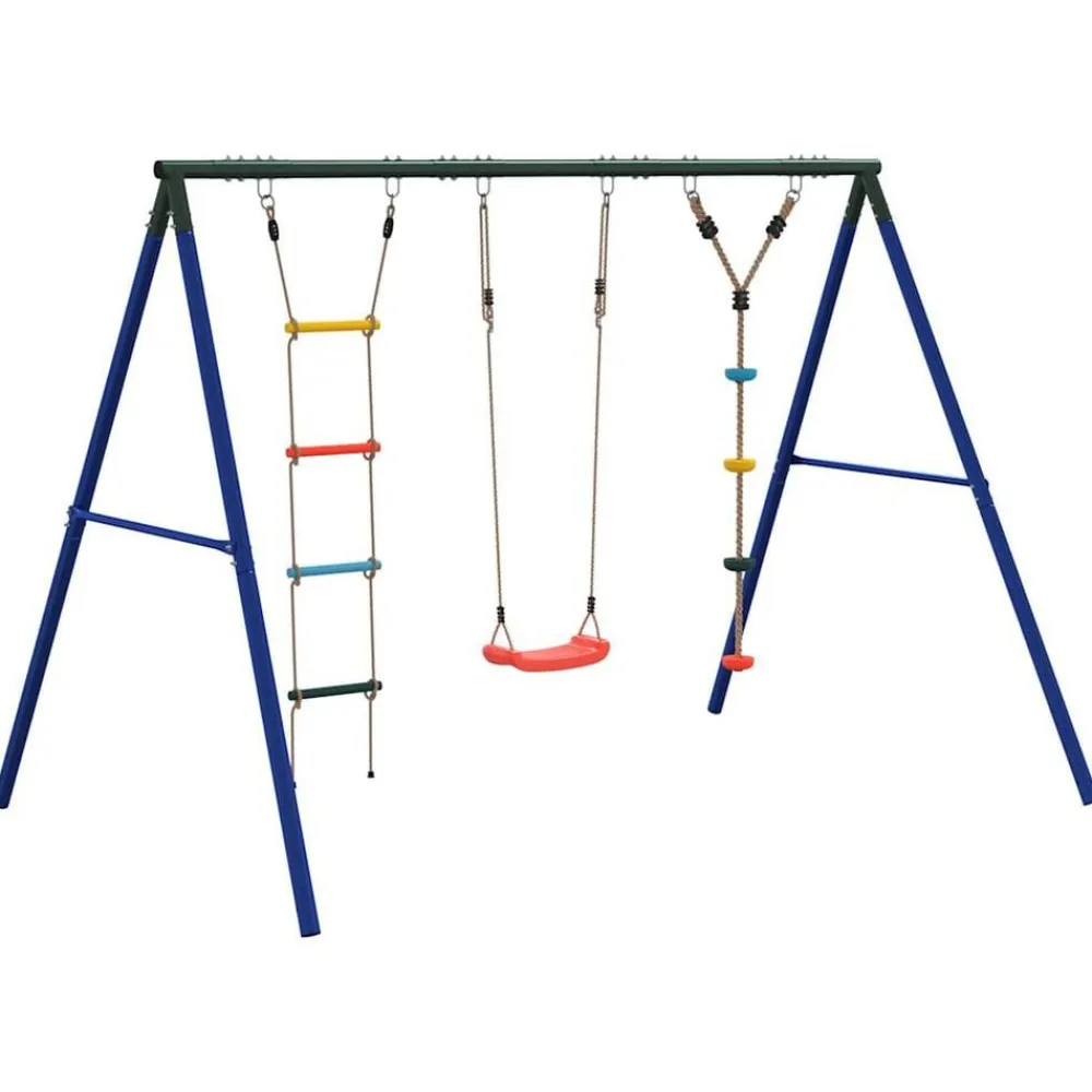 vidaXL Estructuras Para Juegos Al Aire Libre-Juego de columpios de exterior con escalera y cuerda de discos