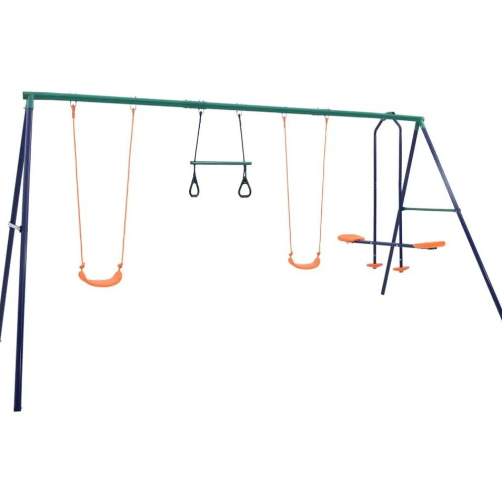 vidaXL Juego de columpios con aros de gimnasia y 4 asientos acero Sale