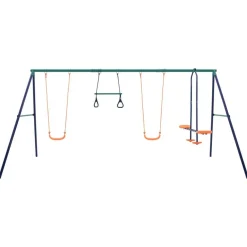 vidaXL Juego de columpios con aros de gimnasia y 4 asientos acero Sale