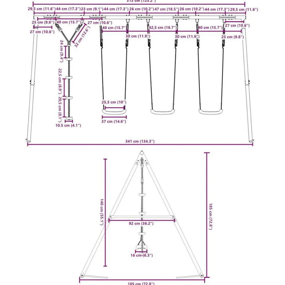 vidaXL Estructuras Para Juegos Al Aire Libre-Juego de columpios de exterior con columpios y cuerda de discos