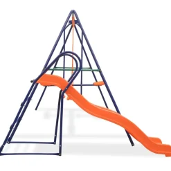 vidaXL Estructuras Para Juegos Al Aire Libre-Juego de columpios con tobogán y 3 asientos naranja