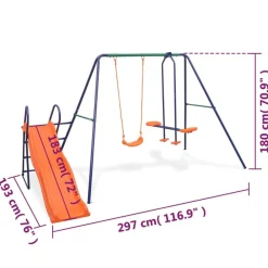 vidaXL Estructuras Para Juegos Al Aire Libre-Juego de columpios con tobogán y 3 asientos naranja