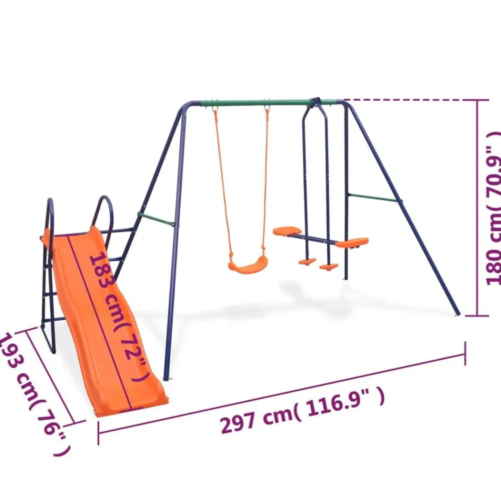 vidaXL Estructuras Para Juegos Al Aire Libre-Juego de columpios con tobogán y 3 asientos naranja