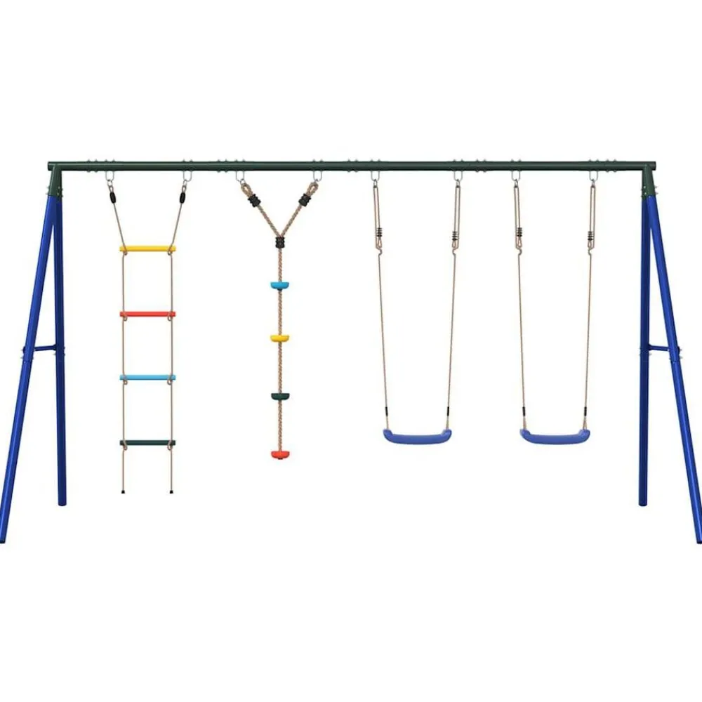 vidaXL Juego de columpios con columpios, escalera y cuerda de discos Azul Sale