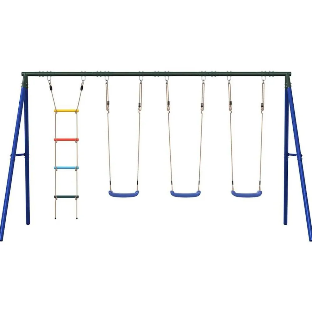 vidaXL Juego de columpios de exterior con columpios y escalera Azul Hot