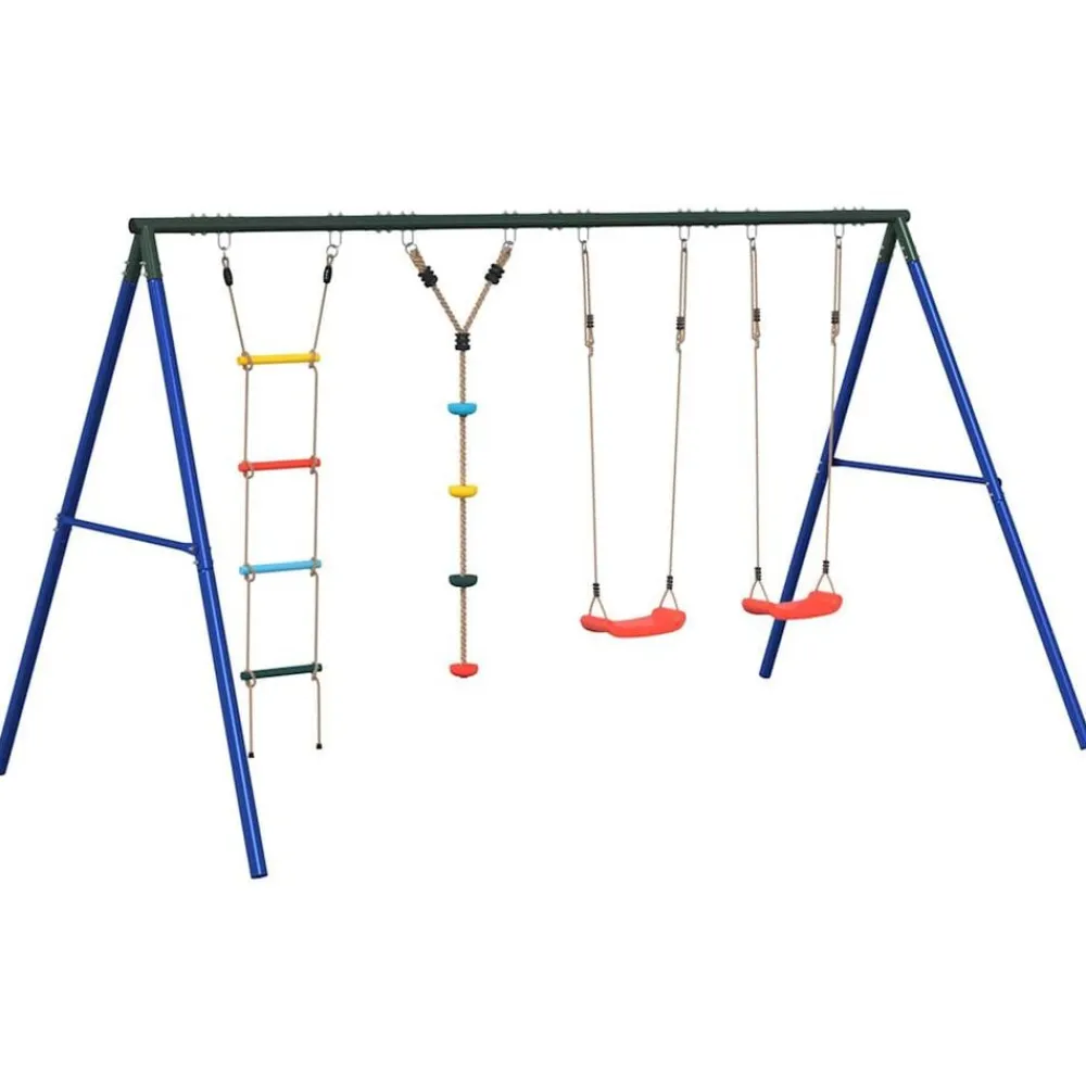 vidaXL Estructuras Para Juegos Al Aire Libre-Juego de columpios con columpios, escalera y cuerda de discos