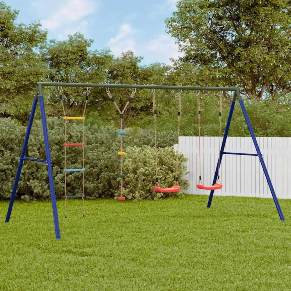 vidaXL Estructuras Para Juegos Al Aire Libre-Juego de columpios con columpios, escalera y cuerda de discos