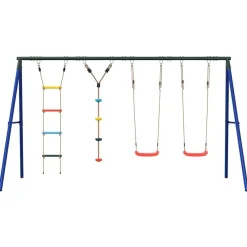 vidaXL Estructuras Para Juegos Al Aire Libre-Juego de columpios con columpios, escalera y cuerda de discos