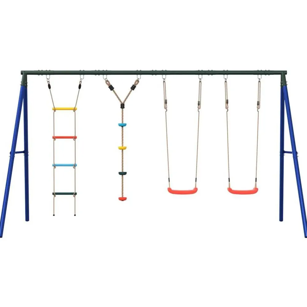 vidaXL Estructuras Para Juegos Al Aire Libre-Juego de columpios con columpios, escalera y cuerda de discos