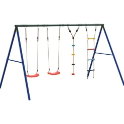 vidaXL Estructuras Para Juegos Al Aire Libre-Juego de columpios con columpios, escalera y cuerda de discos