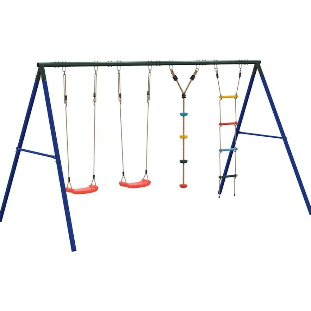 vidaXL Estructuras Para Juegos Al Aire Libre-Juego de columpios con columpios, escalera y cuerda de discos