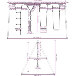 vidaXL Estructuras Para Juegos Al Aire Libre-Juego de columpios con columpios, escalera y cuerda de discos