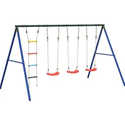 vidaXL Juego de columpios de exterior con columpios y escalera Rojo Outlet