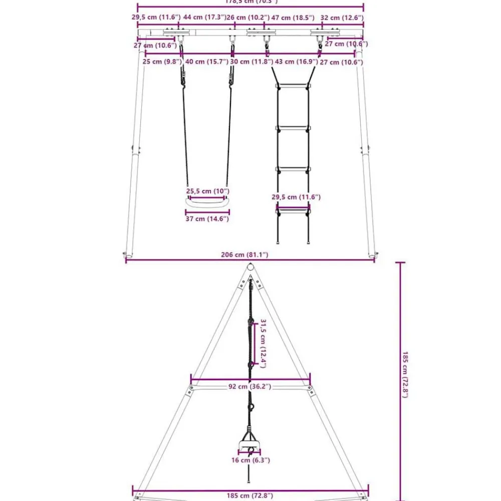 vidaXL Estructuras Para Juegos Al Aire Libre-Juego de columpios de exterior con columpio y escalera