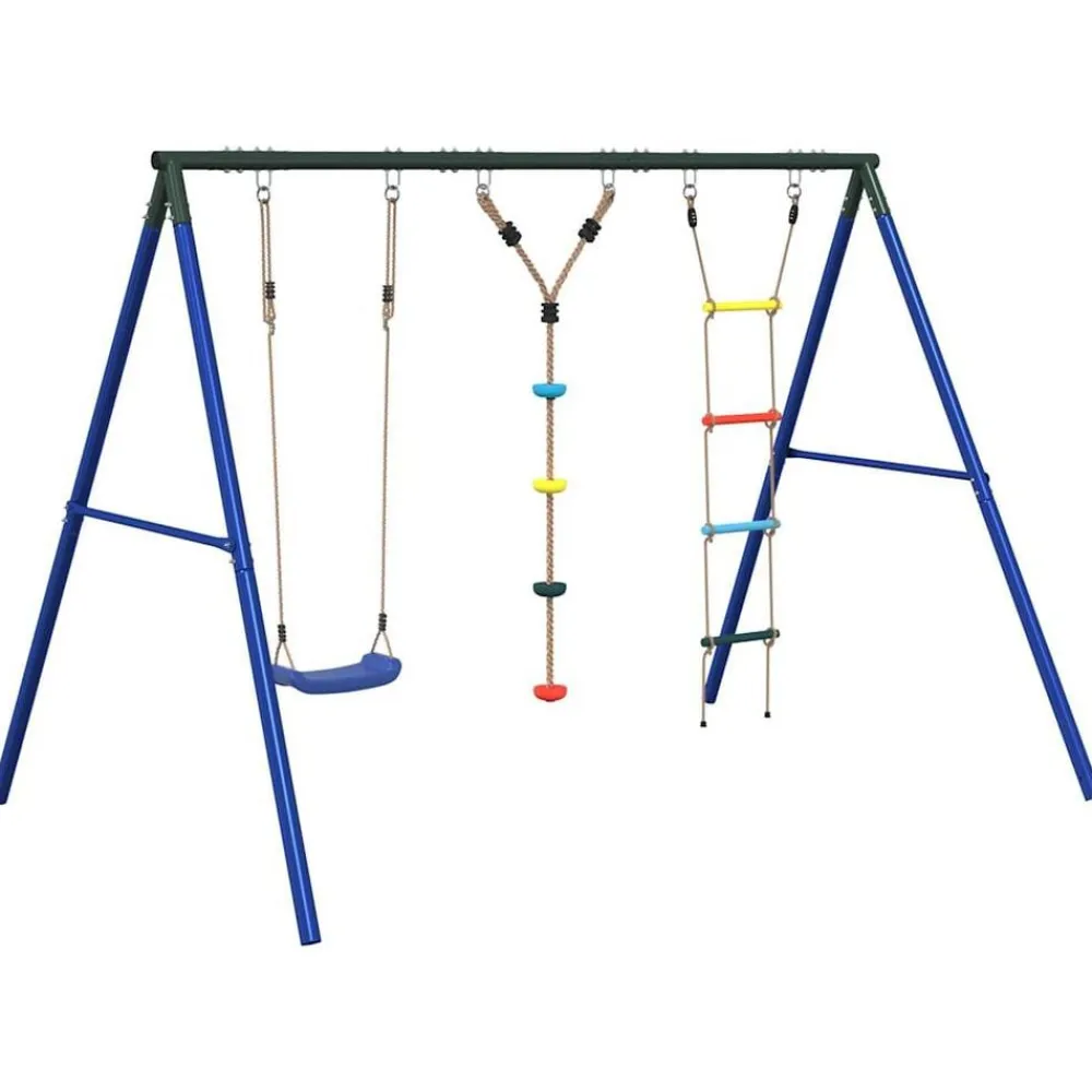 vidaXL Estructuras Para Juegos Al Aire Libre-Juego de columpios de exterior con escalera y cuerda de discos