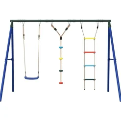 vidaXL Estructuras Para Juegos Al Aire Libre-Juego de columpios de exterior con escalera y cuerda de discos