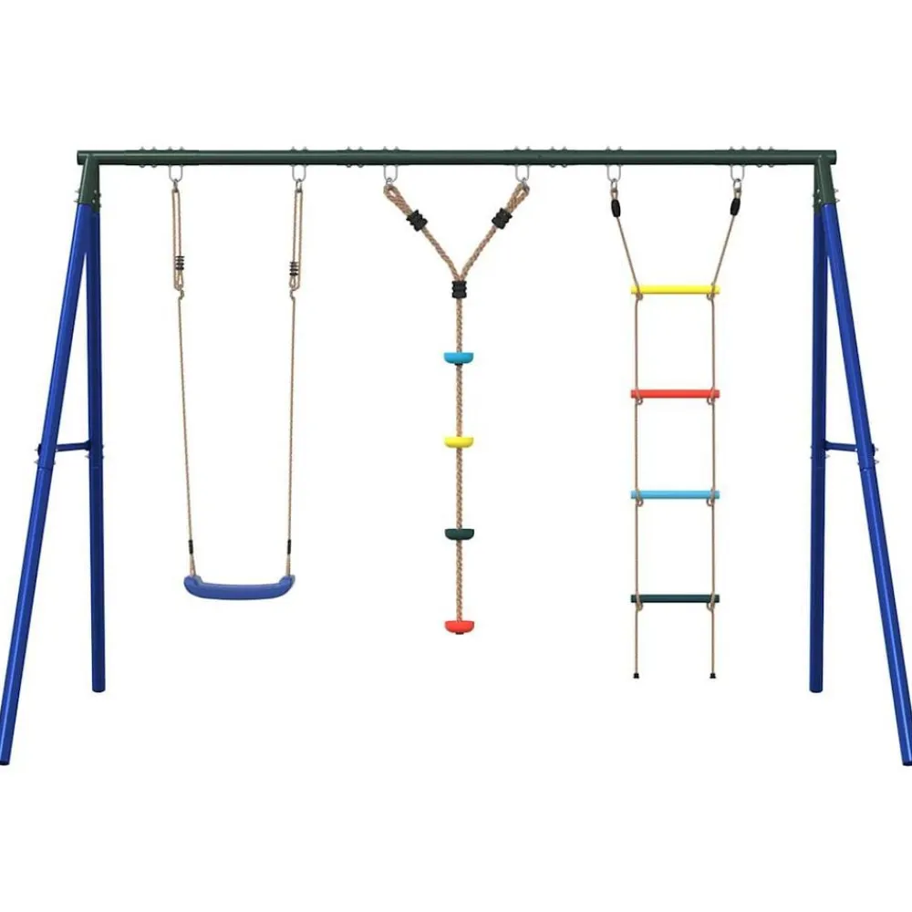 vidaXL Estructuras Para Juegos Al Aire Libre-Juego de columpios de exterior con escalera y cuerda de discos