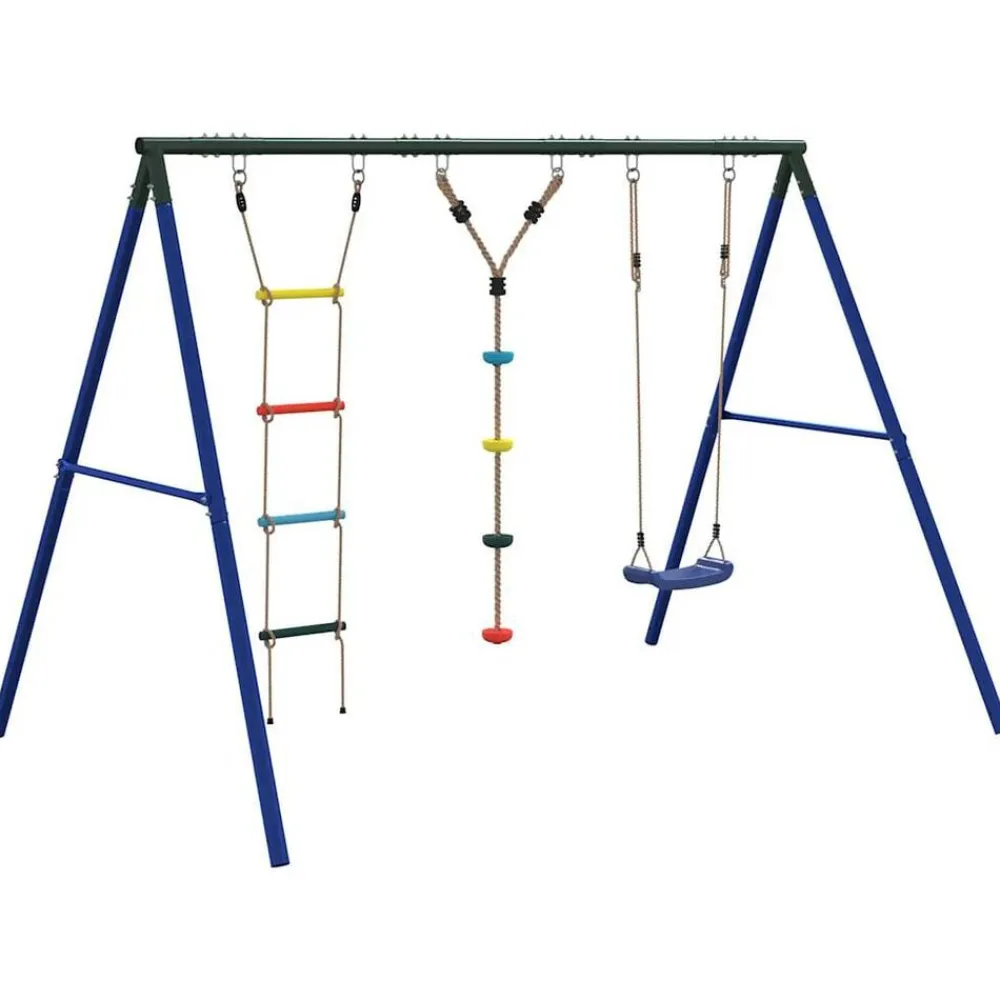 vidaXL Estructuras Para Juegos Al Aire Libre-Juego de columpios de exterior con escalera y cuerda de discos