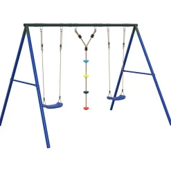vidaXL Juego de columpios de exterior con columpios y cuerda de discos Azul Best