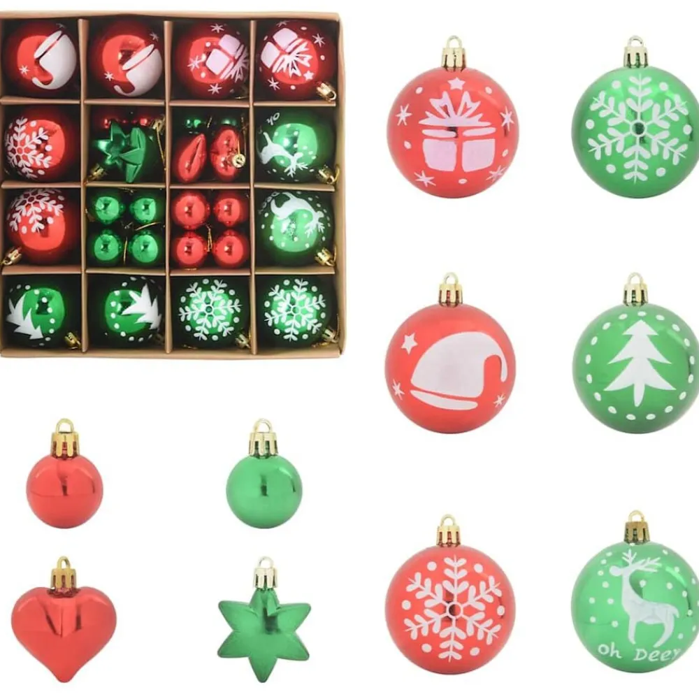 vidaXL Decoración-Juego de Esferas de Navidad 40 pcs Rojo y verde Plástico